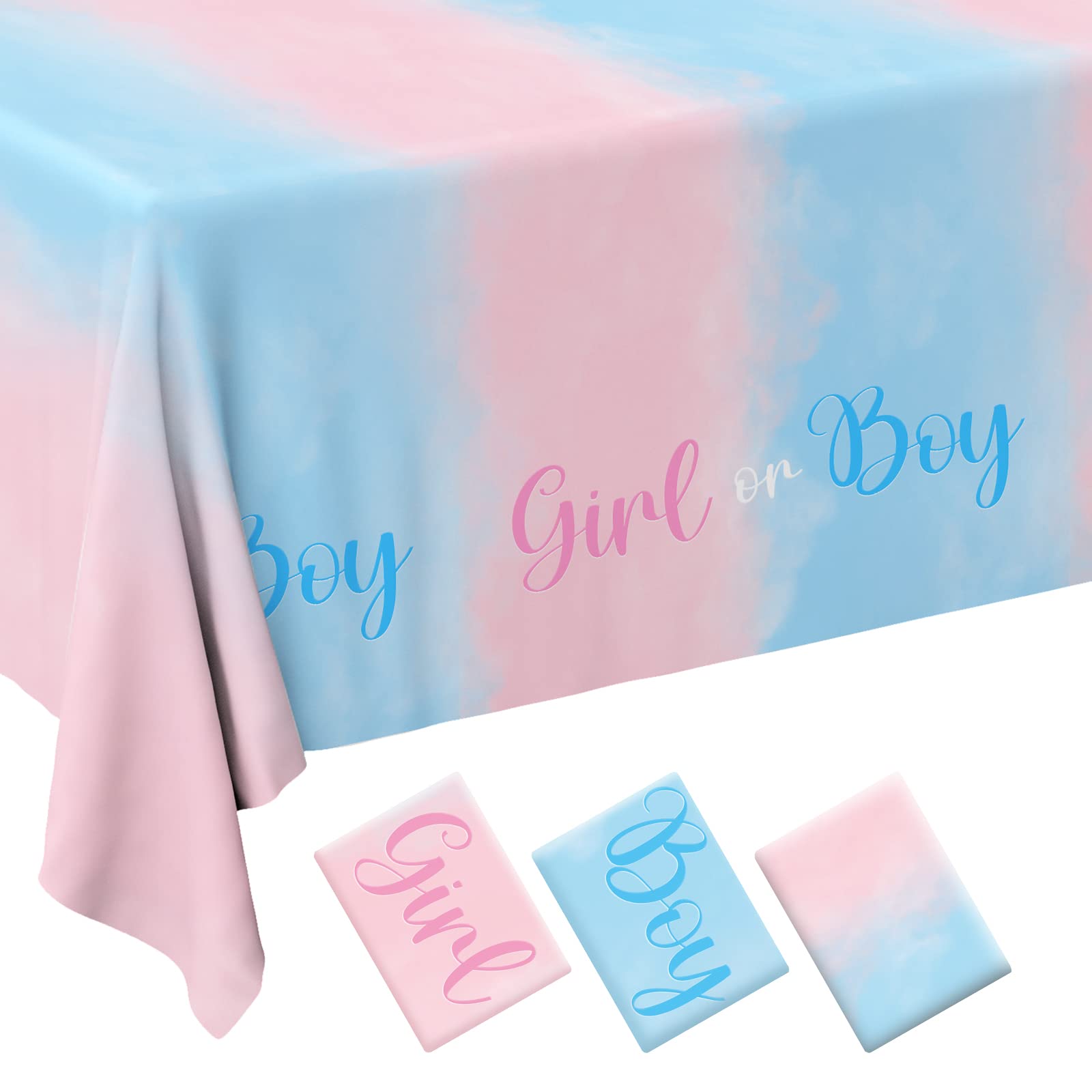 Gatherfun Gender Reveal Party Supplies Disposable Tablecloth Plastic Waterproof Table Cover for Boy or Girl Gender Reveal Party Baby Shower Birthday Decorations, 3 Pack 54X108inch