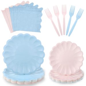 96 Pcs Baby Gender Reveal Plates and Napkins Set Serve 24 Guests