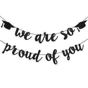 2026 Graduation Banners Party Decorations Black Glitter Grad Banner Garland
