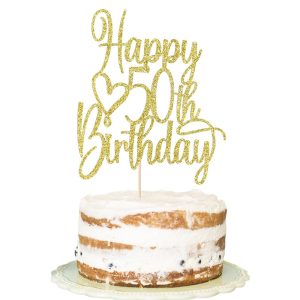 FLORCMET Gold Glitter Happy 50th Birthday Cake Topper