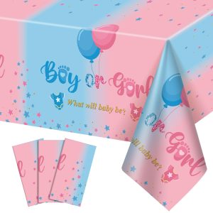 3 Pack Gender Reveal Plastic Tablecloth, Boy or Girl Disposable Table Cloth