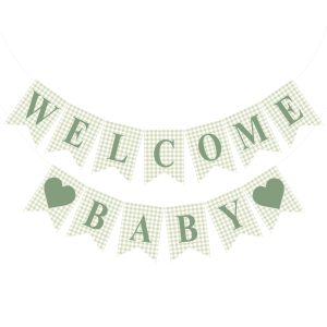 Hahafelt Welcome Baby Banner for Baby Shower Decorations, Green