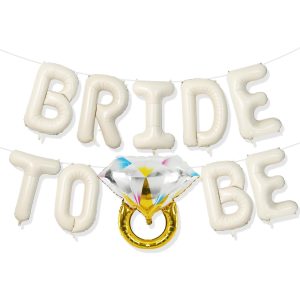 Beige Bachelorette Party Decorations, Cream White Sand Bride To Be Bridal Shower Letter Balloons Banner with Diamond Ring Mylar Foil Balloon for Engagement Wedding Photo Booth Hen Room Party Decor