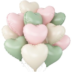 Pink Green White Heart Foil Balloons,12Pcs 18Inch Heart Shaped Balloons