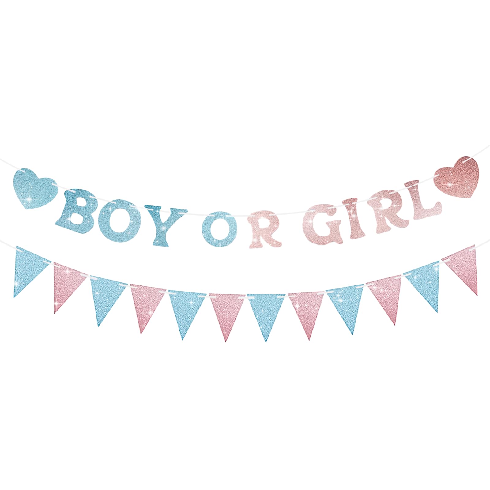 SerpizePaty Boy or Girl Banner Gender Reveal Decorations, Pre-Strung Glitter Baby Gender Reveal Sign, No DIY He or She Party Decor for Girl Boy Shower Photo Backdrop Props Supplies