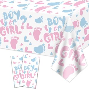 XJLANTTE 2Pcs Gender Reveal Tablecloth - Boy or Girl Table Decorations Rectangular Pink and Blue Table Cover for Baby Shower Decorations, Gender Reveal Boy or Girl Party Supplies, 51 x 86.6 Inch