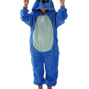 SCOPUCI Unisex Children Animal Onesie Pajamas,Kids Flannel Halloween Cosplay Costume/Homewear/Sleepwear (Blue-a,7-8 Years)