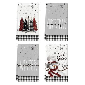 Artoid Mode Black Snowman Christmas Kitchen Towels Set of 4 18x26 Inch