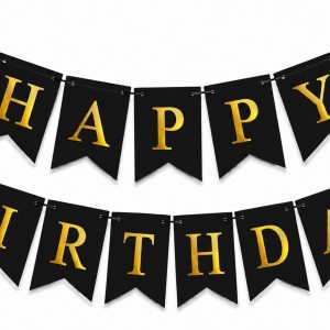 KINGLAKE GARDEN Happy Birthday Banner NO DIY Birthday Sign Black and Gold