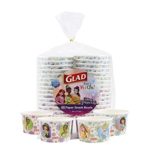 Glad Disney Princess Disposable Snack Bowls, Floral Frames, 6 Oz, 32 Count
