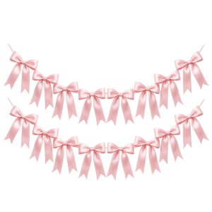 2 Strings of 16PCS Pink Bow Garland Banner Decoration,Pre-Strung Satin Ribbon Ornaments for Birthday,Bachelorette Party,Bridal Shower, Wedding,Engagement,Baby Shower, Graduation Deco,Anniversary