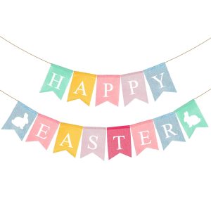 Happy Easter Banner Easter Chicken Egg Felt Happy Easter Bunny Banner Felt Easter Banner Garland for Easter Decorations, Spring Themed Party Favors Supplies, Happy Easter Day for Mantle Fireplace(2pc)