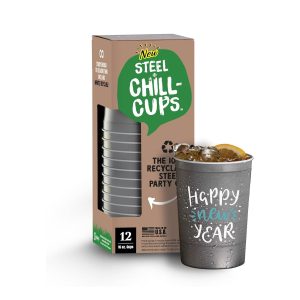 Steel Chill Cups 16 oz. Reusable Party Cups, Happy New Year, 12 Count