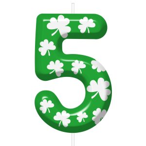St Patricks Day Birthday Candles Number 5 Lucky Shamrock Candle for Green St. Patrick's Day Cake Topper, Birthday Anniversary Party Decorations Cake Decor Clover Theme Number Candles Accessories