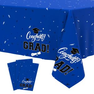 Tbsone Graduation Tablecloth 2026, 3 Pack Disposable Plastic Table Covers 54" x 108", Congrats Grad Party Supplies for College & High School Graduation (Blue)