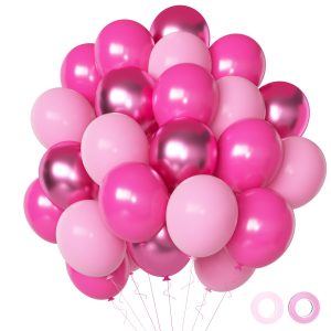 Pink Balloons Metallic Pink Balloon, 50Pcs 12Inch Hot Pink Chrome Pink Latex Balloons Light Pink Balloon and Dark…