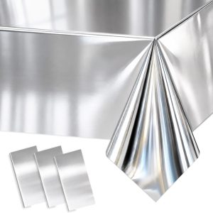 3 Pack Silver Tablecloth Rectangle for New Years Eve Party Supplies Silver