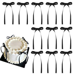 30 Pack Bow Cake Toppers Black Ribbon Bows for Cake Halloween Party Decor