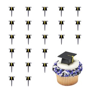 Graduation Hat Cap Cupcake Toppers | 24 Pack Party Decoration Cake Pics