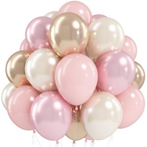 White Pink Gold Balloons Set, 12 Inch Double Stuffed Pearl White Sand Blush Pale Light Pink Apricot Champagne Gold Helium Balloon for Fairy Birthday Wedding Easter Baby Bridal Shower Party Decorations