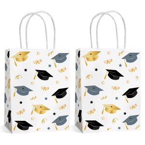 Hxezoc 12 Pieces Graduate Goodie Bags with Handle, Paper Treat Candy Bag Graduation Party Favor Bags for Graduation Season Theme Party Decoration Supplies