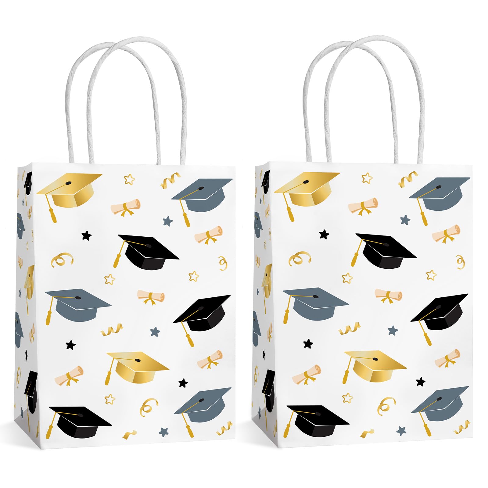 Hxezoc 12 Pieces Graduate Goodie Bags with Handle, Paper Treat Candy Bag Graduation Party Favor Bags for Graduation Season Theme Party Decoration Supplies