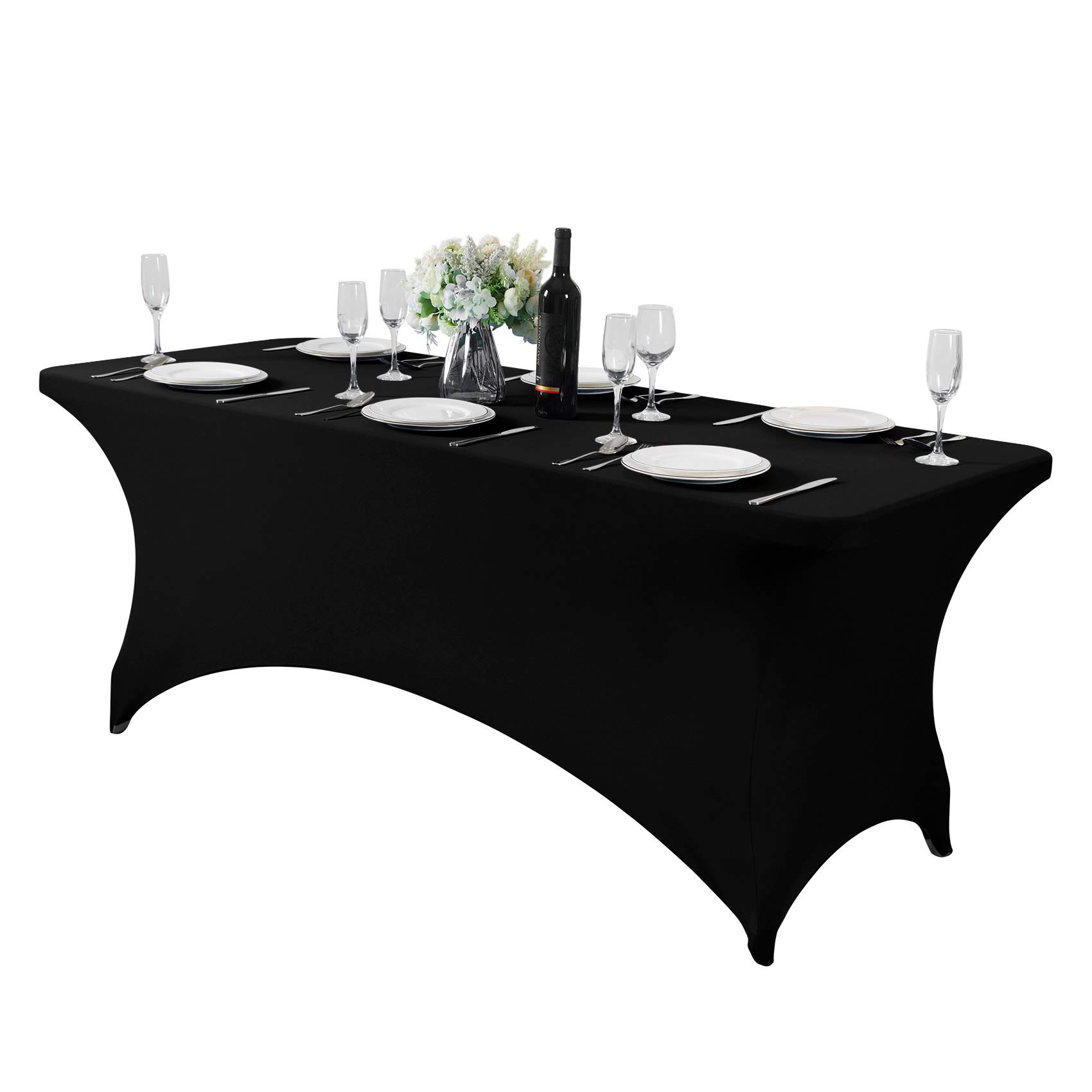 Hezuzo Spandex Table Cover for 6Ft or 4fT or 8ft Table Universal Fitted Stretch Tablecloth for Party, Banquet, Wedding and Events-Black