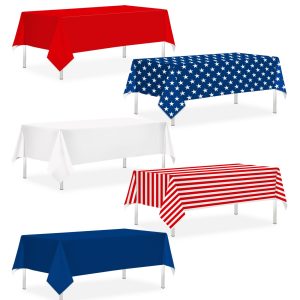 CMUSKO 5Pcs Patriotic Tablecloths - 4th of July Plastic Table Covers American Flag Red White and Blue Decorations for Memorial Day, Fourth of July