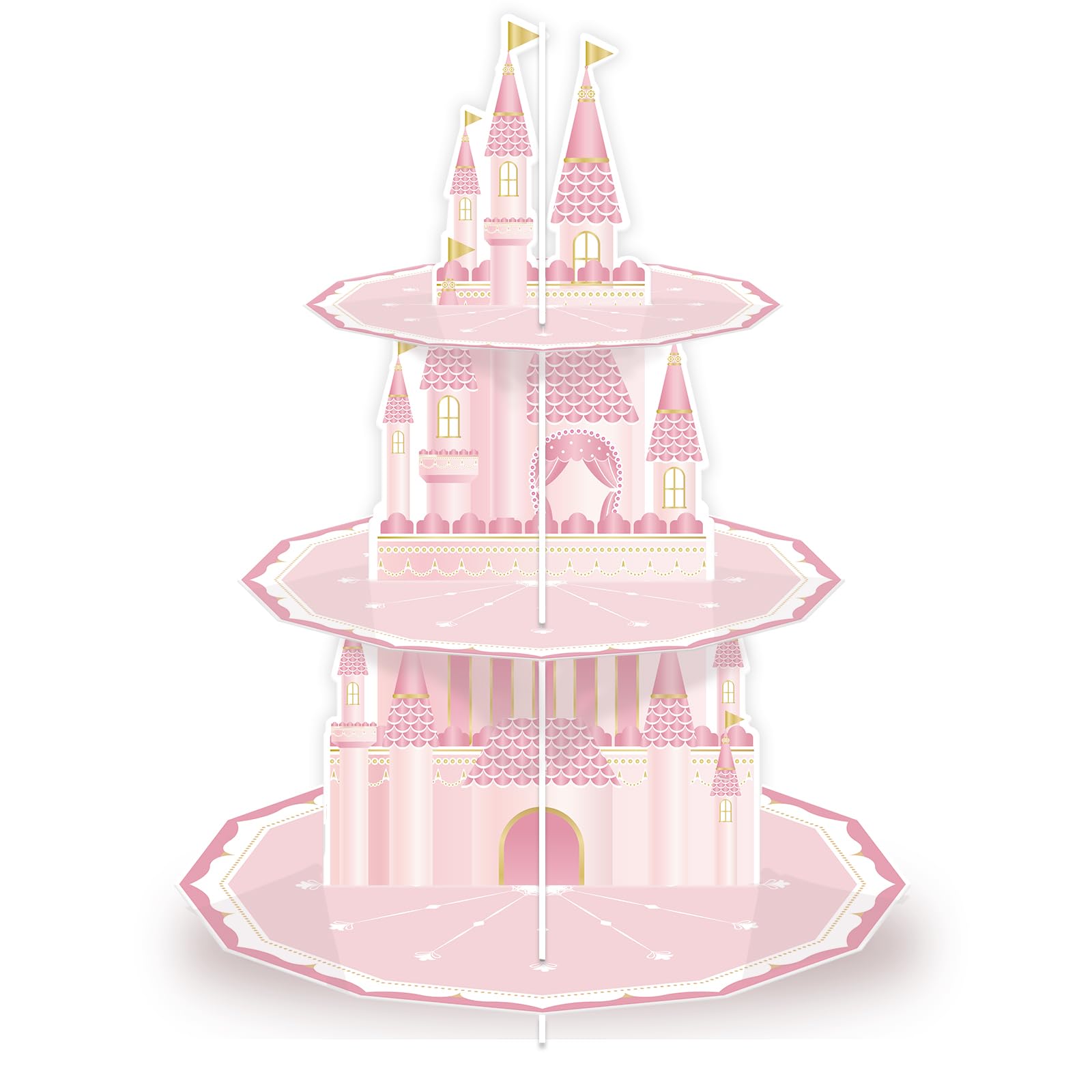KALEFO Princess Party Supplies 3 Tier Cupcake Stand Birthday Decorations Pink Castle Cake Treat Table Decor(Princess)