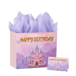 PrintGuru 13” Large Princess Birthday Gift Bag with Handles For Girls Kids