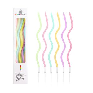 Cwise 24 Count Twisty Birthday Candles Spiral Cake Candles with Holders Macaron Colors Long Twisty Cake Candles for Birthday, Party and Cake Decoration (Rainbow Mutlicolor)