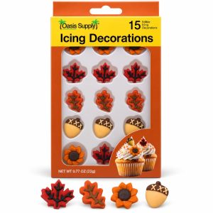 Oasis Supply Thanksgiving Edible Cake & Cupcake Toppers – 15 Count Assorted Fall Leaves & Acorns – Edible Candy Decorations for Cakes, Cupcakes, Cookies, Pies & Holiday Desserts