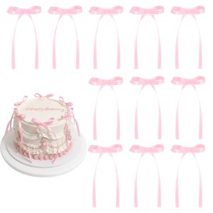 30 Pcs Pink Bows Cake Toppers Pink Ribbon Bow for Cake Christmas Tree Decor