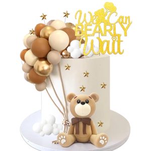 Bear Cake Toppers Bear Balls Cake Decorations with Stars Clouds Cake Toppers for Boy Girl Baby Shower Birthday Party Decorations (Brown Bear Set)