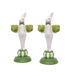 Easter Bunny Taper Candle Holders Set of 2, Vintage Dining Table Decor