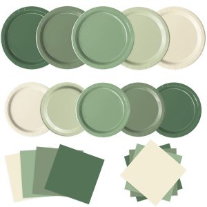 Oigco 60 PCS Sage Green Paper Plates, Sage Green Birthday Decorations, Gradient Plates…