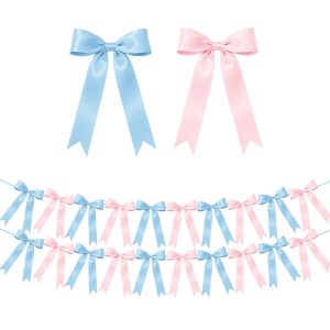 2 Strings Pink and Blue Bow Garland Banner, Gender Reveal Decorations