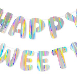 Iridescent Happy Sweet 16 Birthday Banner, Pre-Strung Party Decorations
