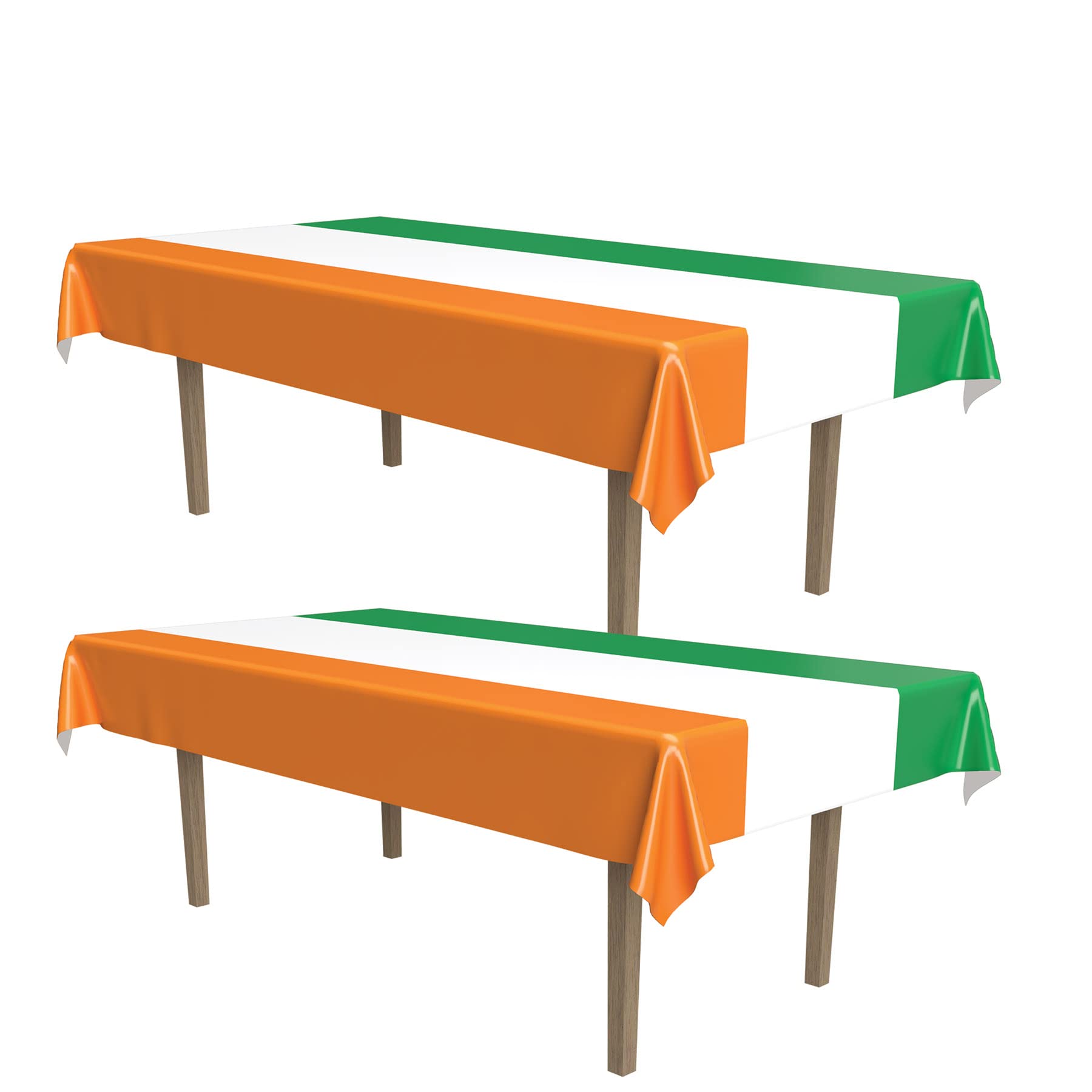 Beistle Irish Tablecovers, 54” x 108”, 2 Pieces – Plastic Table Cloth, Rectangular Tablecloth, Striped, St. Patrick’s Day, St. Patrick’s Day Decorations
