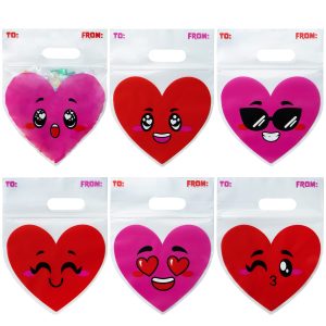 JOYIN 48 Pcs Valentine’s Day Cellophane Gift Bag,Candy Treat Bags,Goodie Bags with Red Pink Heart Designs for Kids Party Favors, Classroom Exchange Prizes, Valentine’s Cookie Bags