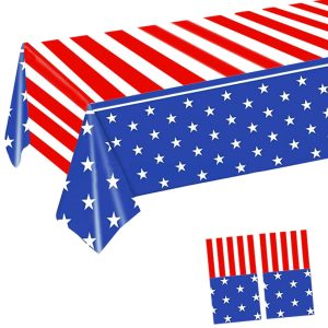 Atoplutly 2 Pack Independence Day Plastic Tablecloths Fourth of July Party Plastic Table Covers Disposable Table Cloths BBQ Picnic Party Waterproof Tablecloth TableCovers 54 x 108 in