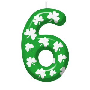 St Patricks Day Birthday Candles Number 6 Lucky Shamrock Candle for Green St. Patrick's Day Cake Topper, Birthday Anniversary Party Decorations Cake Decor Clover Theme Number Candles Accessories