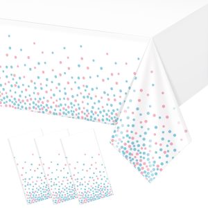 3Pack White and Pink Blue Plastic Tablecloth, White Disposable Table Cloth for Rectangle Tables, Pink Blue Stamping Dot White Tablecloth for Gender Reveal Baby Shower Birthday Party Supplies, 54"x108"