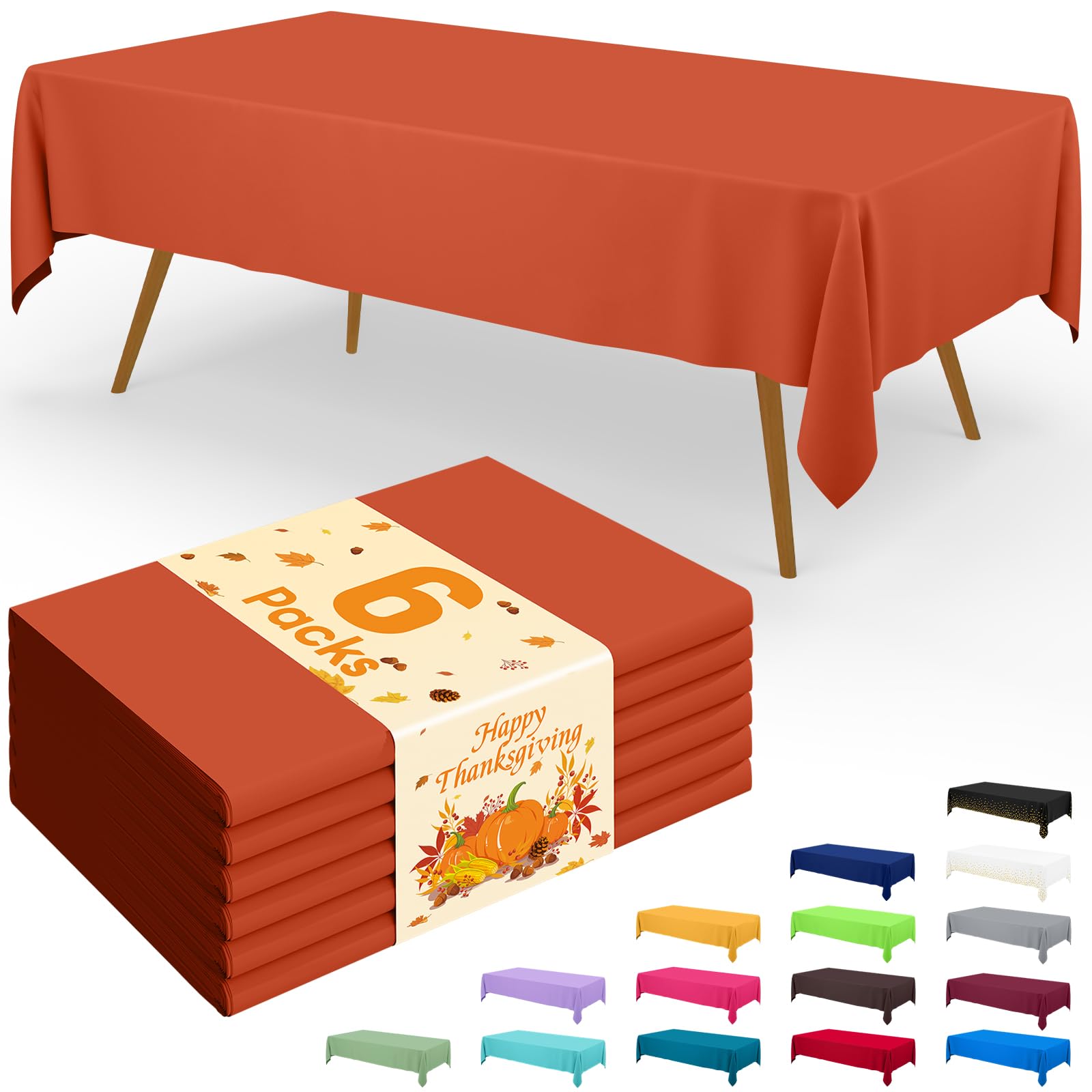 Smiry Thanksgiving Plastic Disposable Table Cloth - 54 x 108 Inch, 6 Packs