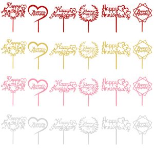 24Pcs Happy Anniversary Cake Topper Multicolour Acrylic Wedding Anniversary Cake Topper for Wedding Retirement Anniversary Celeration Party Decorations