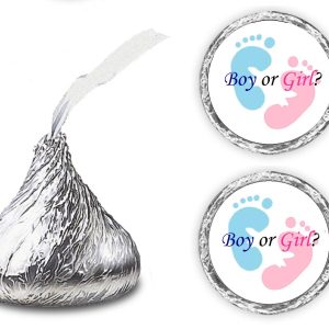 324 Gender Reveal Footprints Kisses Labels for Baby Shower Or Baby Sprinkle Party Or Event Decorations, Boy or Girl Stickers, Wrappers, Favors (Pink, Blue) Made in USA (Gender Reveal)