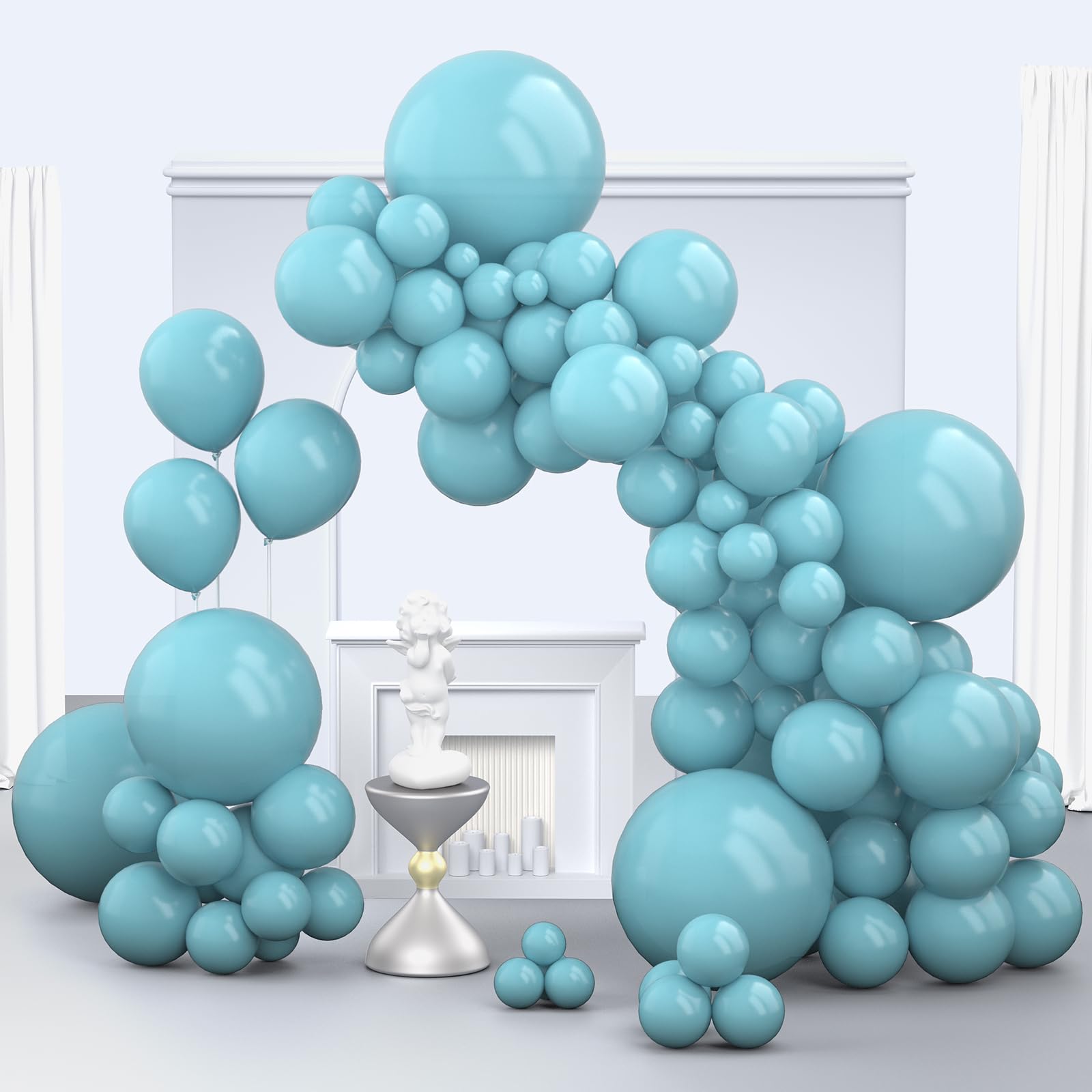 Zingnify Pale Aqua Balloons, 150 pcs Different Sizes Pack of 18 Inch 12 Inch 10 Inch 5 Inch Boho Pale Blue Balloons for Balloon Garland Balloon Arch as Birthday Party Wedding Decorations