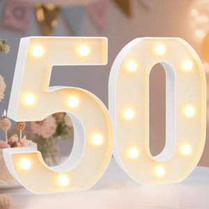 Pooqla 50th Birthday Decorations for Women Men, Light Up Numbers 50 for Party Table Backdrop Wall Decors, 50th Birthday Gift for Her Him, Marquee Number for Wedding Anniversary Decorations