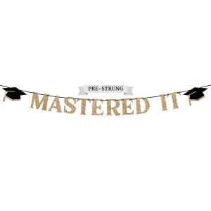 Pre-Strung Mastered It Banner - Gold Glitter Graduation Party Banner