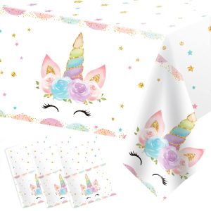 DaiUni 3 PCS Unicorns Tablecloths for Kids Girls Birthday Party Decorations